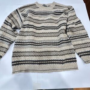 Van Heusen Men's Striped Crewneck Sweater - Cream and Black